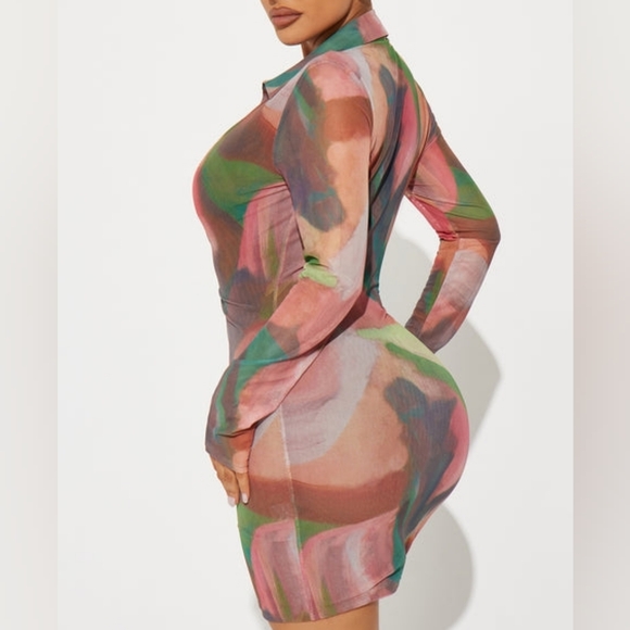 Fashionova Tied Died Mesh Button Down Long Sleeve Dress. Small NWT - Picture 4 of 9